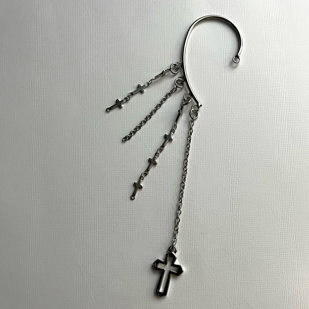 Silver Tone Cross Ear Cuff